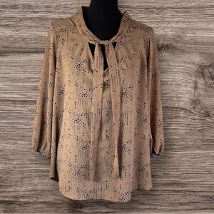 Tempted Hearts Los Angeles Light Brown Patterned Long Sleeve Blouse 2X
